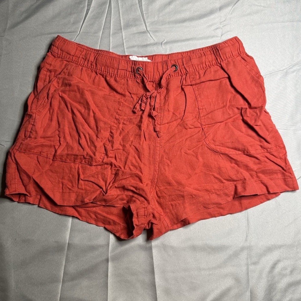 C&C California Shorts‎ Women's Large 100% Linen Orange Drawstring Vacation Beach